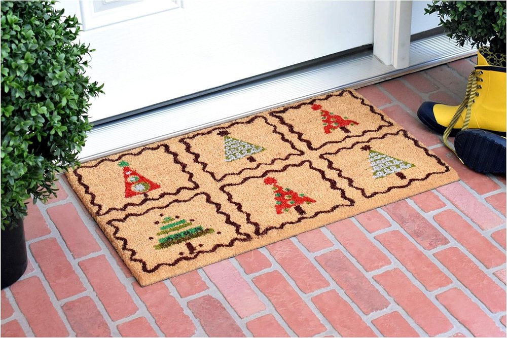 17" X 29" Natural Red and Black Coir Christmas Trees Outdoor Christmas